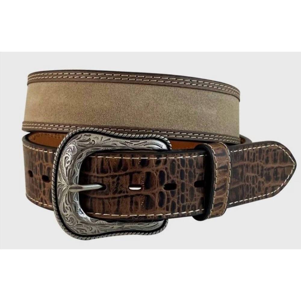NEW ROPER men's crazy horse trim leather belt in cognac/tan